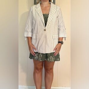 Allie Rose XL Linen Cotton Striped Blazer Beige White NWT Summer Business Casual